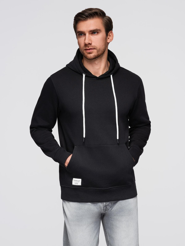 Ombre Clothing Moška kengurujska mikina BASIC s kapuco - črna V5 B1674 Ombre Clothing