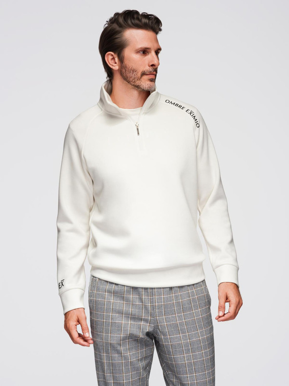 Ombre Clothing Moška mikina z visokim ovratnikom in kontrastnim tiskom - ekru V2 OM-SSZP-0211 Ombre Clothing