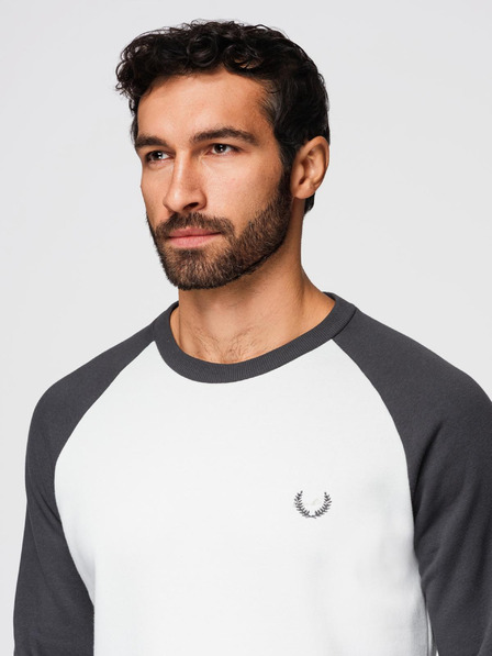 Ombre Clothing Moška kontrastna mikina z raglan rokavi - kremasta in grafit V1 OM-SSNZ-0239 Ombre Clothing