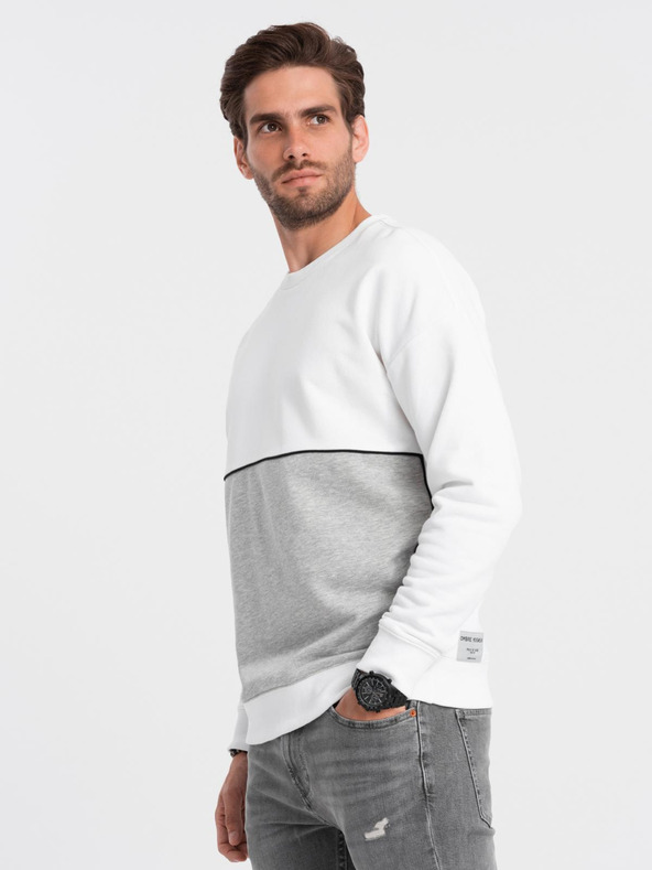 Ombre Clothing Moška mikina OVERSIZE v kontrastni barvni kombinaciji - bela in siva V1 B1673 Ombre Clothing