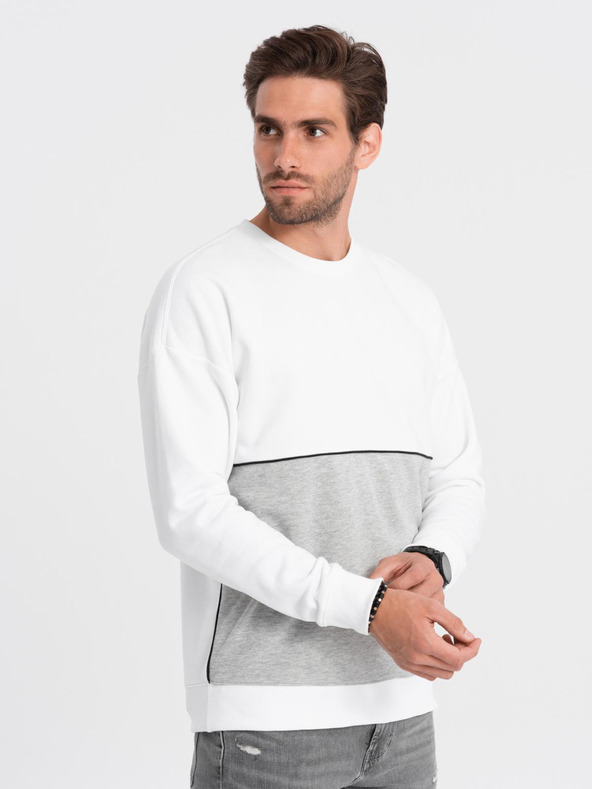 Ombre Clothing Moška mikina OVERSIZE v kontrastni barvni kombinaciji - bela in siva V1 B1673 Ombre Clothing