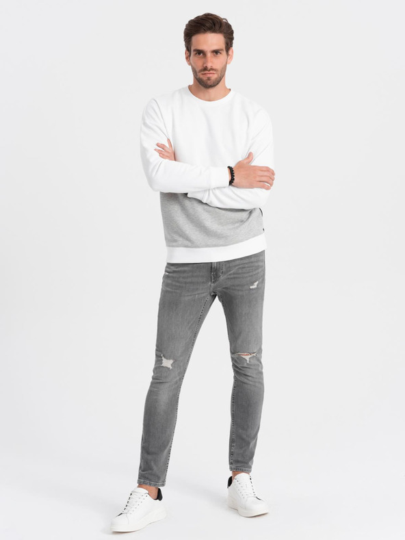 Ombre Clothing Moška mikina OVERSIZE v kontrastni barvni kombinaciji - bela in siva V1 B1673 Ombre Clothing