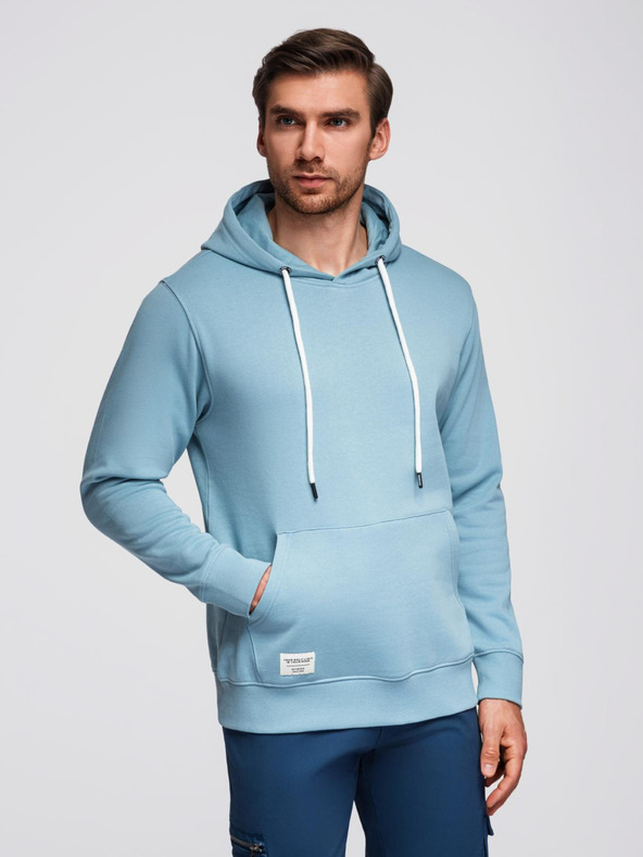 Ombre Clothing Moška kengurujska mikina BASIC s kapuco - modra V7 B1674 Ombre Clothing