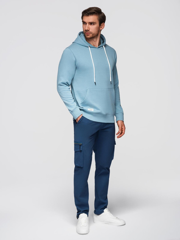 Ombre Clothing Moška kengurujska mikina BASIC s kapuco - modra V7 B1674 Ombre Clothing