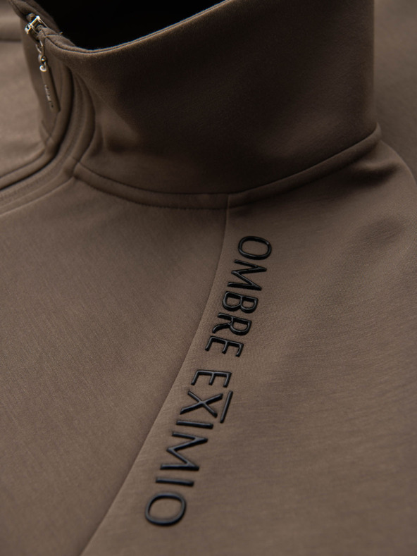 Ombre Clothing Moška mikina s kontrastnim tiskom in visokim ovratnikom - sivohneda V3 OM-SSZP-0211 Ombre Clothing