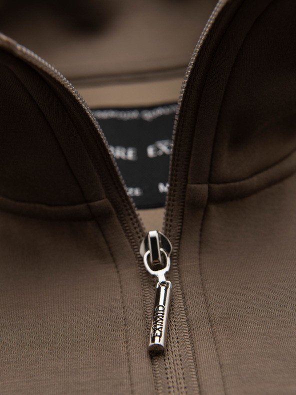 Ombre Clothing Moška mikina s kontrastnim tiskom in visokim ovratnikom - sivohneda V3 OM-SSZP-0211 Ombre Clothing