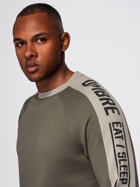 Ombre Clothing Moška mikina s kontrastno oblogo in raglan rokavi - olivna V1 OM-SSNZ-0200 Ombre Clothing