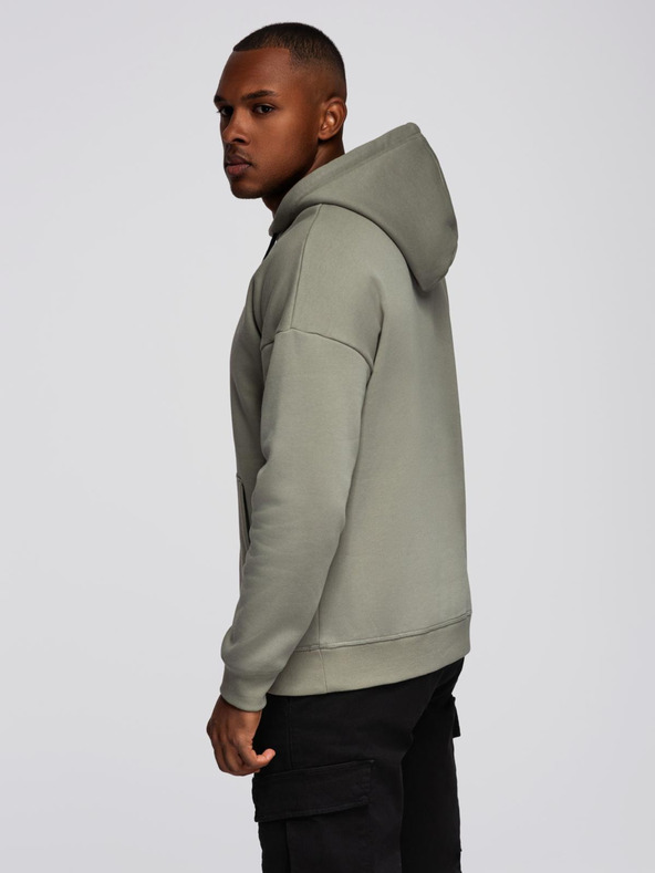 Ombre Clothing Moška kengurujska mikina z vezeninami in kapuco - khaki V3 OM-SSNZ-0241 Ombre Clothing