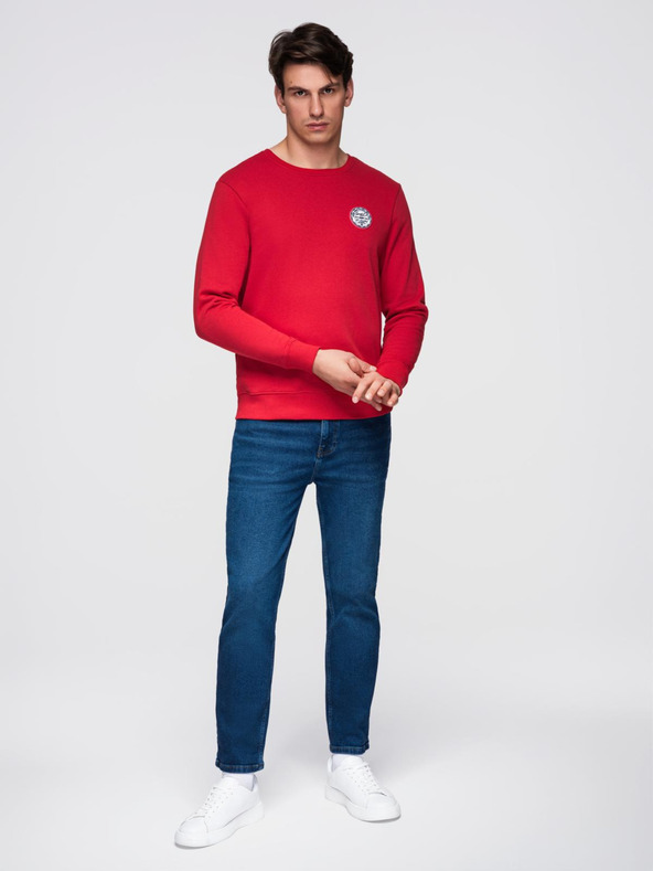 Ombre Clothing Moška mikina s kroglastim izrezom in našitkom - rdeča V1 B1713 Ombre Clothing
