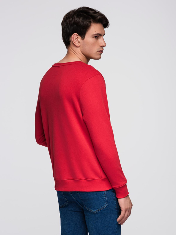 Ombre Clothing Moška mikina s kroglastim izrezom in našitkom - rdeča V1 B1713 Ombre Clothing