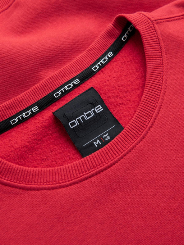 Ombre Clothing Moška mikina s kroglastim izrezom in našitkom - rdeča V1 B1713 Ombre Clothing