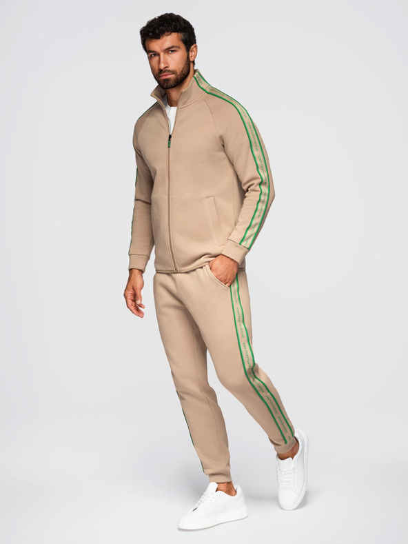 Ombre Clothing Moški komplet iz raztegljive mikine + trenirk jogger - svetlo rjava V1 Z113 Ombre Clothing