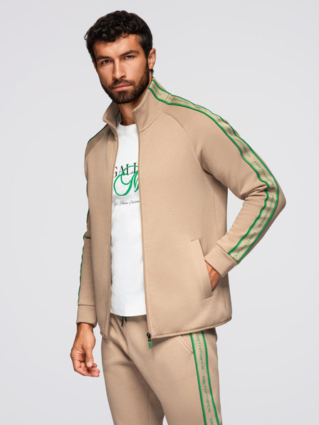 Ombre Clothing Moški komplet iz raztegljive mikine + trenirk jogger - svetlo rjava V1 Z113 Ombre Clothing