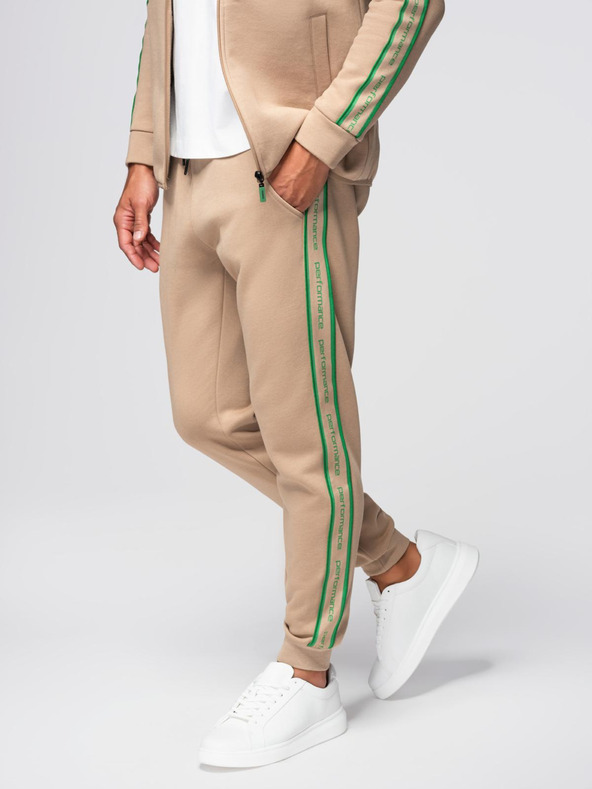 Ombre Clothing Moški komplet iz raztegljive mikine + trenirk jogger - svetlo rjava V1 Z113 Ombre Clothing