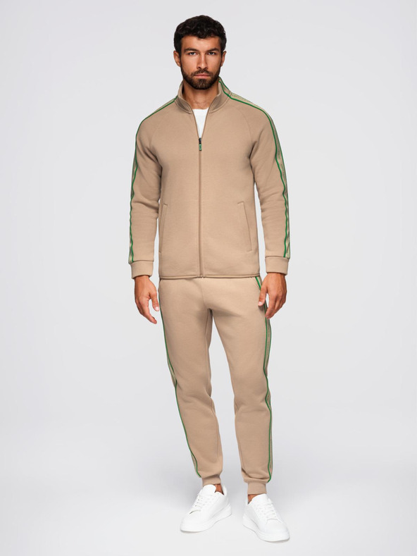 Ombre Clothing Moški komplet iz raztegljive mikine + trenirk jogger - svetlo rjava V1 Z113 Ombre Clothing
