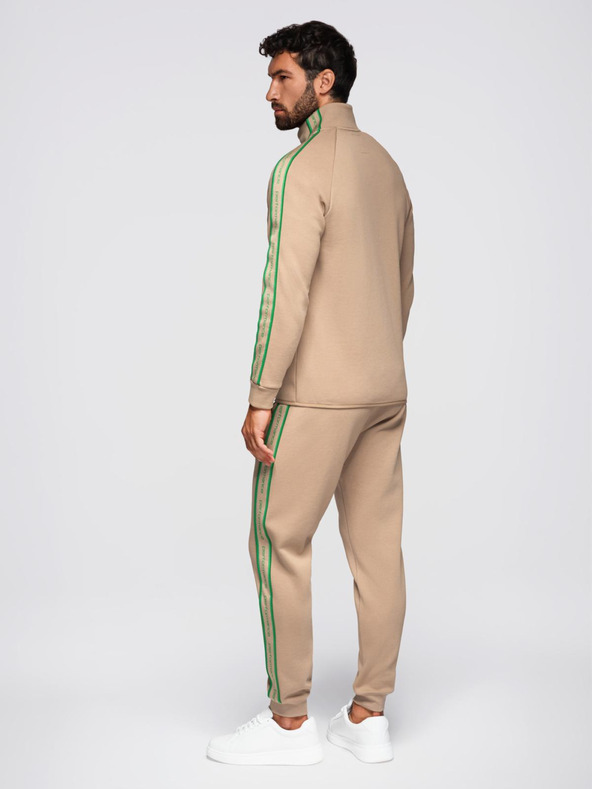 Ombre Clothing Moški komplet iz raztegljive mikine + trenirk jogger - svetlo rjava V1 Z113 Ombre Clothing