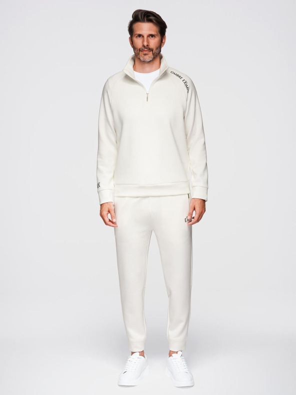 Ombre Clothing Moška trenirka komplet mikina s stopničko + hlače jogger - ekru V2 Z117 Ombre Clothing