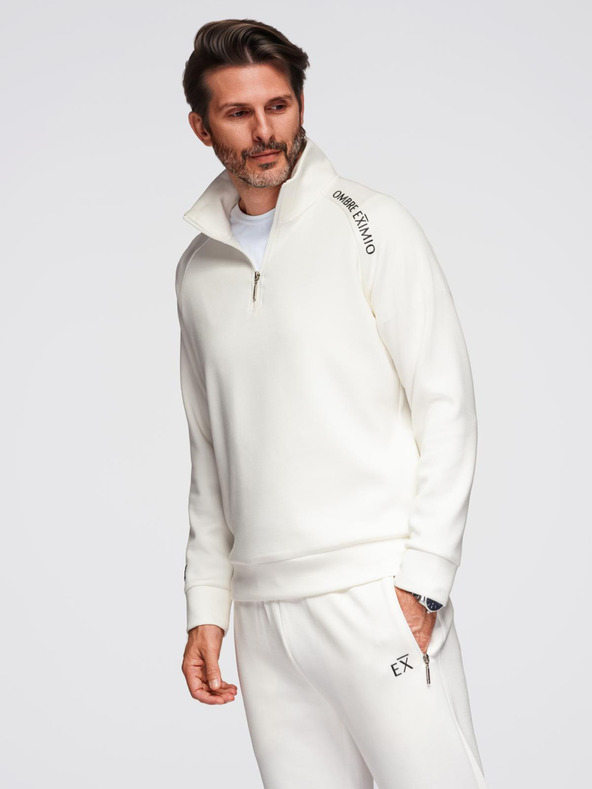 Ombre Clothing Moška trenirka komplet mikina s stopničko + hlače jogger - ekru V2 Z117 Ombre Clothing
