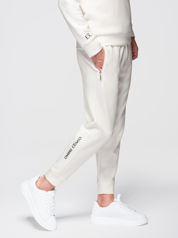 Ombre Clothing Moška trenirka komplet mikina s stopničko + hlače jogger - ekru V2 Z117 Ombre Clothing