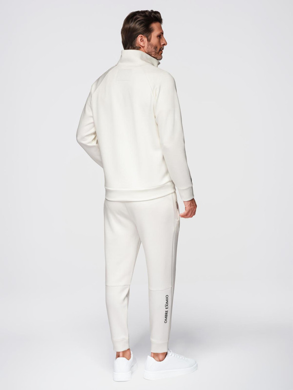 Ombre Clothing Moška trenirka komplet mikina s stopničko + hlače jogger - ekru V2 Z117 Ombre Clothing