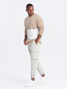 Ombre Clothing Moška mikina OVERSIZE s kontrastnim prepletanjem barv - bež V2 B1673 Ombre Clothing