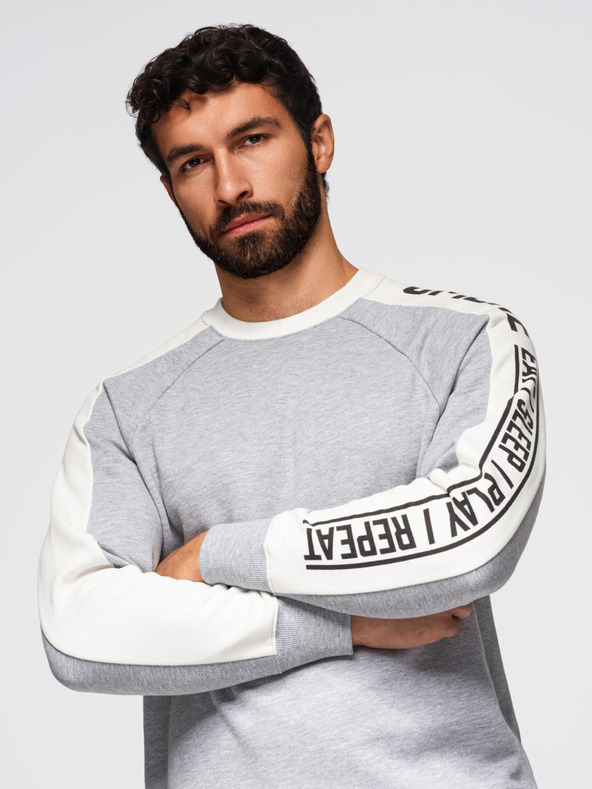 Ombre Clothing Moška mikina s kontrastno oblogo in raglan rokavi - siva melirka V2 OM-SSNZ-0200 Ombre Clothing
