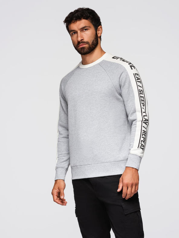 Ombre Clothing Moška mikina s kontrastno oblogo in raglan rokavi - siva melirka V2 OM-SSNZ-0200 Ombre Clothing