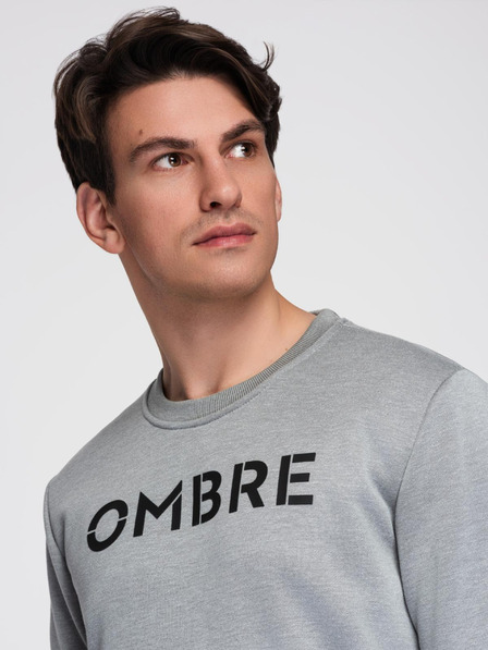 Ombre Clothing Klasična moška mikina z napisi - siva melanž V1 B1711 Ombre Clothing