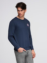 Ombre Clothing Moška mikina s kroglastim izrezom in našitkom - temno modra V2 B1713 Ombre Clothing