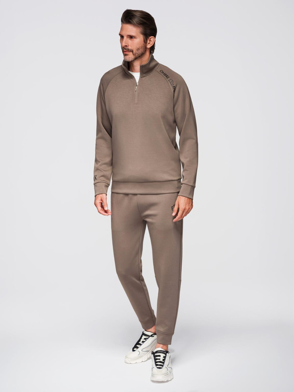 Ombre Clothing Pánský tréninkový oblek mikina s límčekom + nohavice jogger - šedohnedá V3 Z117 Ombre Clothing