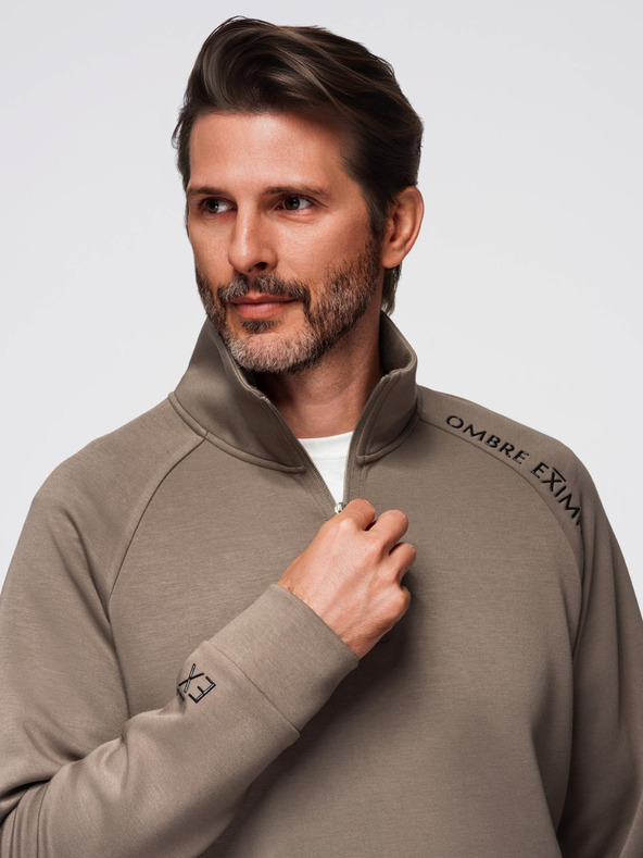 Ombre Clothing Pánský tréninkový oblek mikina s límčekom + nohavice jogger - šedohnedá V3 Z117 Ombre Clothing