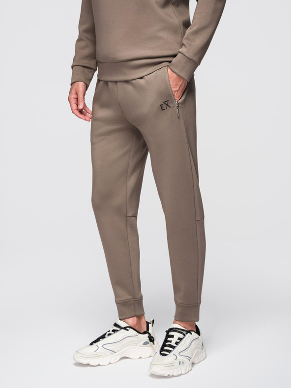 Ombre Clothing Pánský tréninkový oblek mikina s límčekom + nohavice jogger - šedohnedá V3 Z117 Ombre Clothing