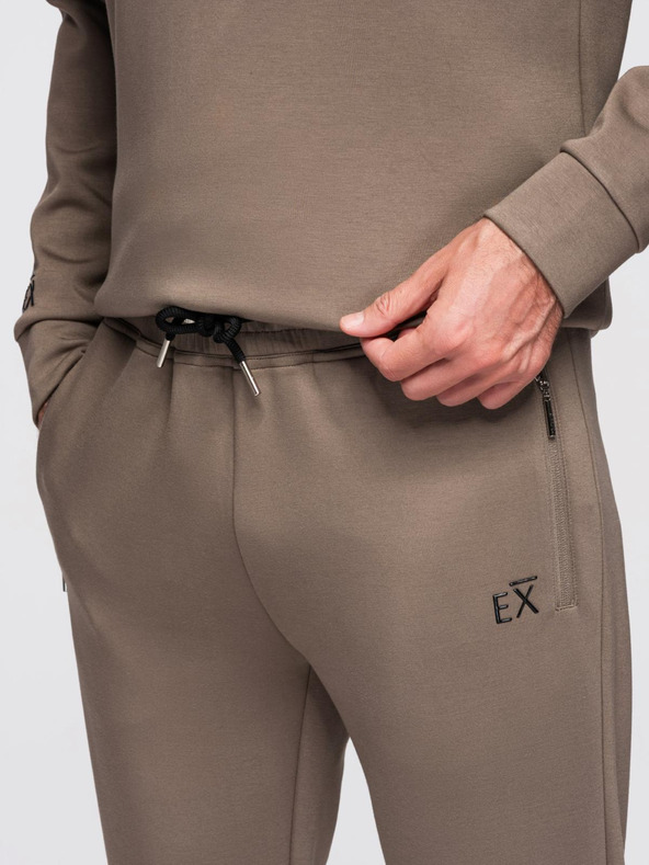 Ombre Clothing Pánský tréninkový oblek mikina s límčekom + nohavice jogger - šedohnedá V3 Z117 Ombre Clothing