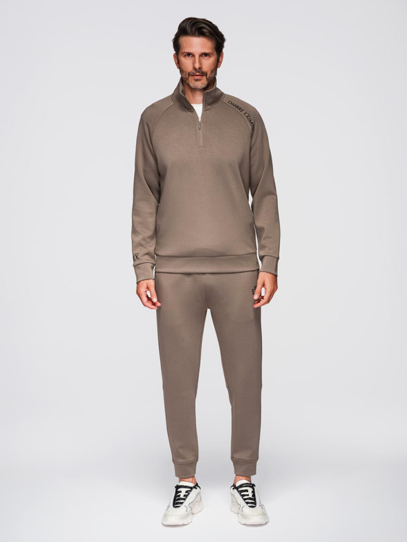 Ombre Clothing Pánský tréninkový oblek mikina s límčekom + nohavice jogger - šedohnedá V3 Z117 Ombre Clothing