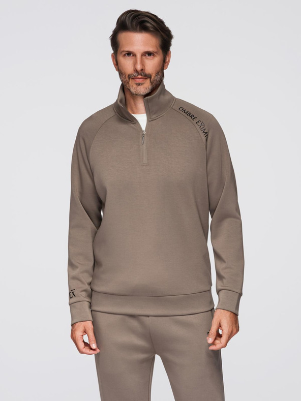 Ombre Clothing Pánský tréninkový oblek mikina s límčekom + nohavice jogger - šedohnedá V3 Z117 Ombre Clothing