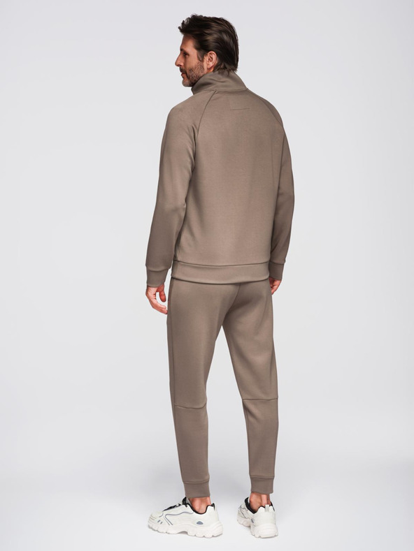 Ombre Clothing Pánský tréninkový oblek mikina s límčekom + nohavice jogger - šedohnedá V3 Z117 Ombre Clothing
