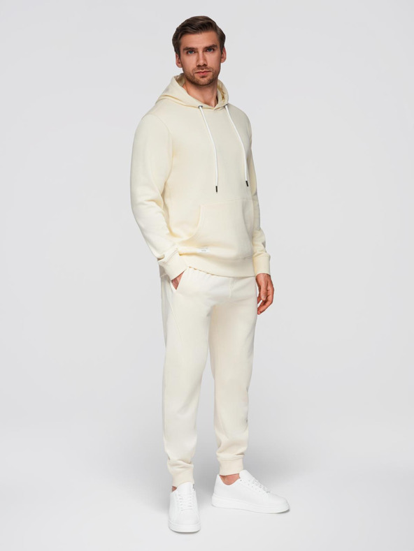 Ombre Clothing Pánsky bavlnený tréninkový oblek klokania vrecka + nohavice jogger - krémová V11 Z121 Ombre Clothing