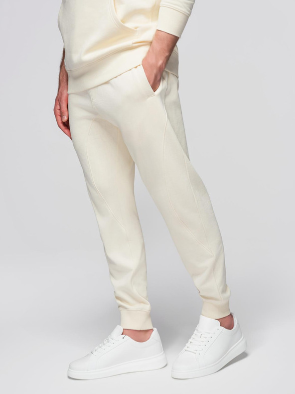 Ombre Clothing Pánsky bavlnený tréninkový oblek klokania vrecka + nohavice jogger - krémová V11 Z121 Ombre Clothing