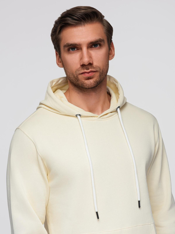 Ombre Clothing Pánsky bavlnený tréninkový oblek klokania vrecka + nohavice jogger - krémová V11 Z121 Ombre Clothing