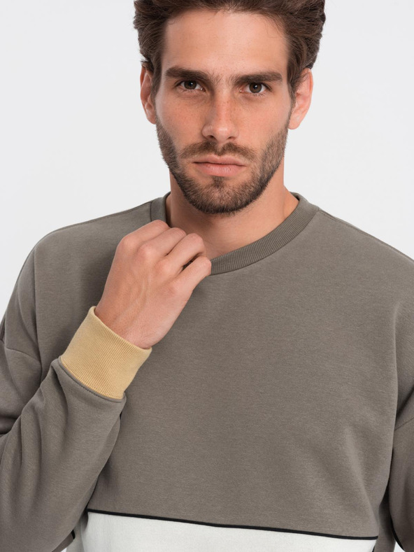 Ombre Clothing Pánska mikina OVERSIZE s kontrastným prelínaním farieb - khaki V7 B1673 Ombre Clothing