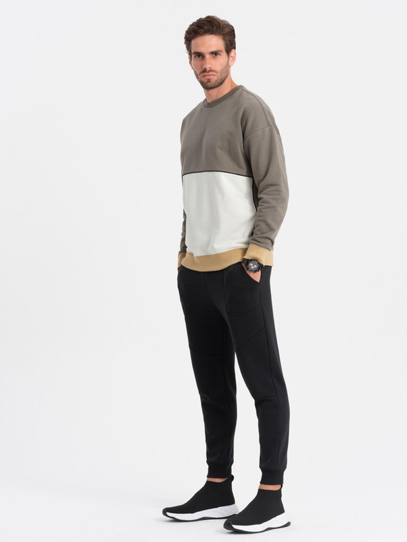 Ombre Clothing Pánska mikina OVERSIZE s kontrastným prelínaním farieb - khaki V7 B1673 Ombre Clothing