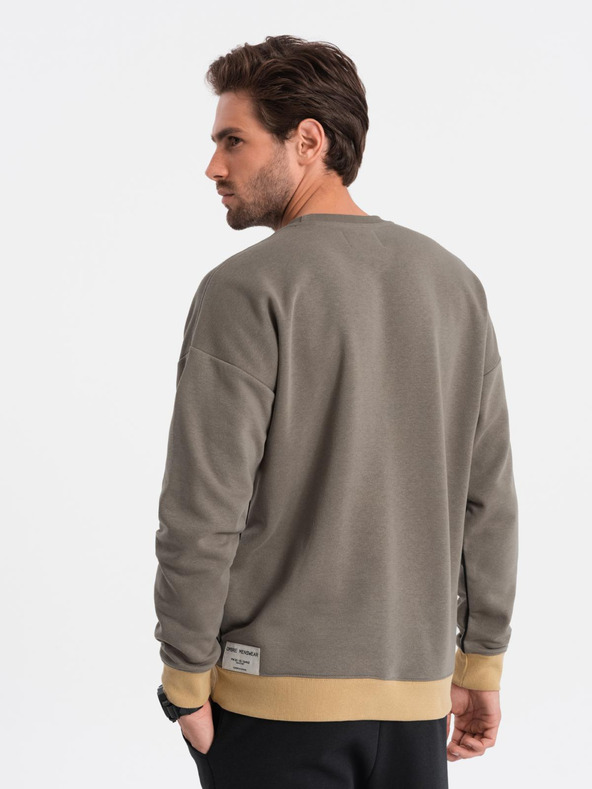 Ombre Clothing Pánska mikina OVERSIZE s kontrastným prelínaním farieb - khaki V7 B1673 Ombre Clothing
