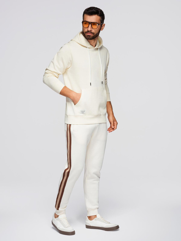 Ombre Clothing Pánska mikina BASIC s klokaní vreckou a kapucňou - krémová V11 B1674 Ombre Clothing