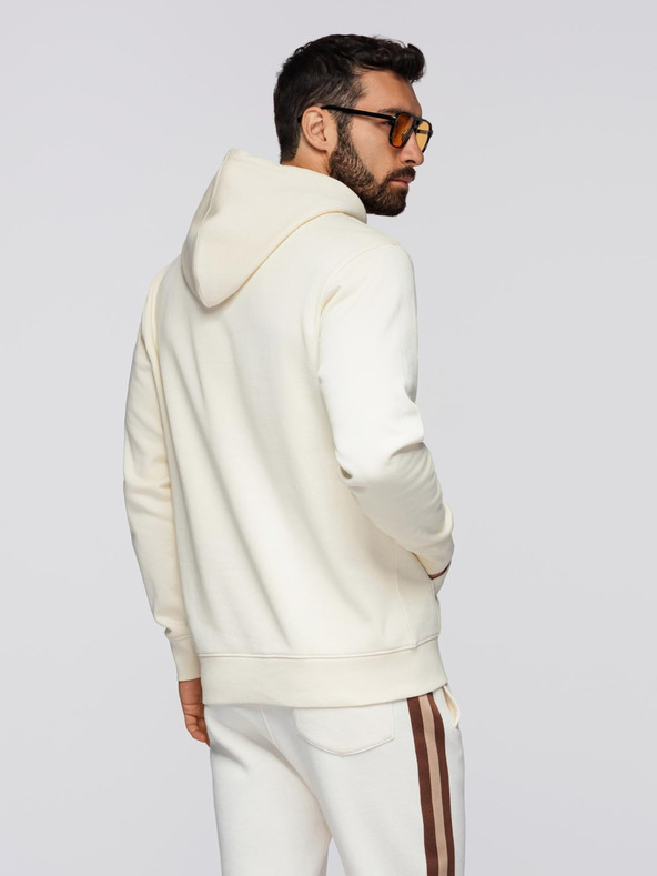 Ombre Clothing Pánska mikina BASIC s klokaní vreckou a kapucňou - krémová V11 B1674 Ombre Clothing