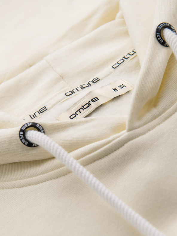 Ombre Clothing Pánska mikina BASIC s klokaní vreckou a kapucňou - krémová V11 B1674 Ombre Clothing