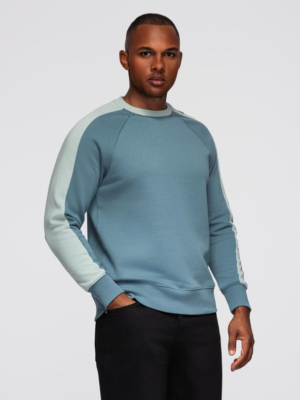 Ombre Clothing Pánska mikina s kontrastným lemovaním a raglánovými rukávmi - bielená tyrkysová V4 OM-SSNZ-0200 Ombre Clothing