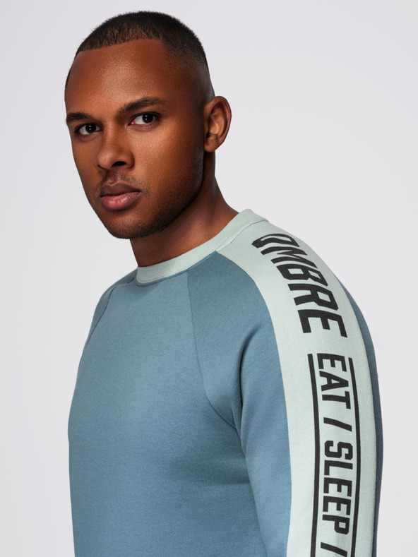 Ombre Clothing Pánska mikina s kontrastným lemovaním a raglánovými rukávmi - bielená tyrkysová V4 OM-SSNZ-0200 Ombre Clothing