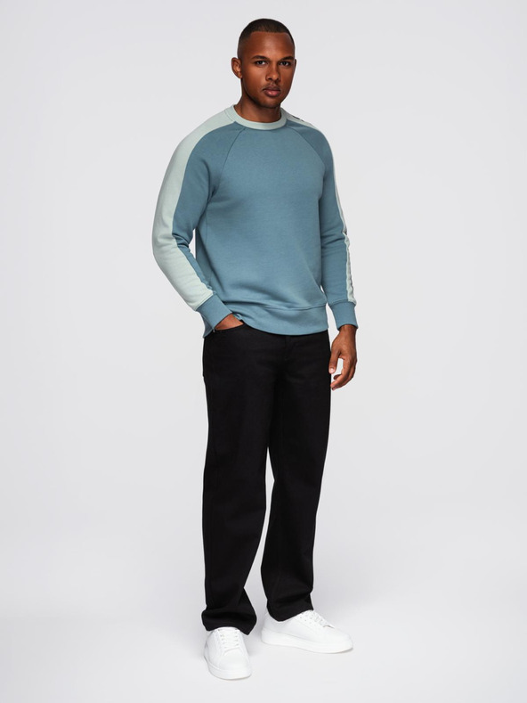 Ombre Clothing Pánska mikina s kontrastným lemovaním a raglánovými rukávmi - bielená tyrkysová V4 OM-SSNZ-0200 Ombre Clothing