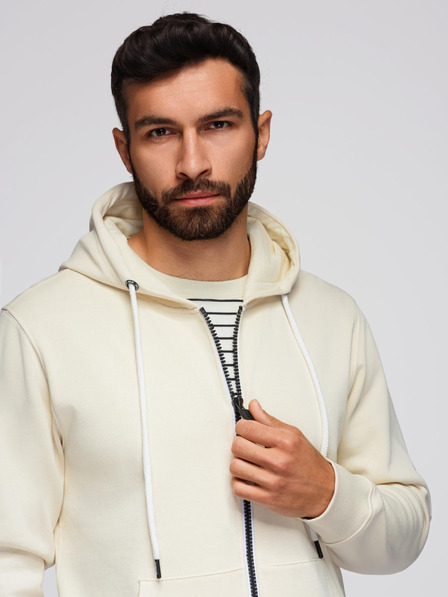 Ombre Clothing Pánsky tréninkový oblek mikina s kapucňou + nohavice jogger - krémová V11 Z119 Ombre Clothing