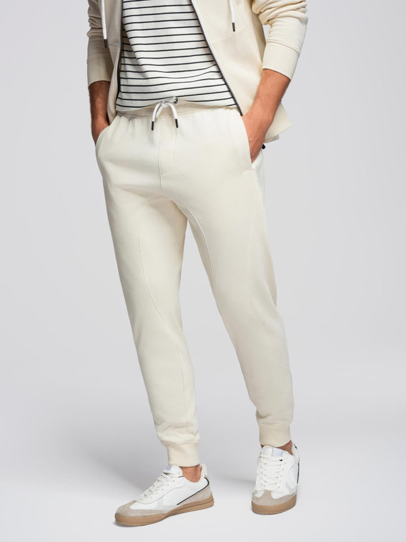 Ombre Clothing Pánsky tréninkový oblek mikina s kapucňou + nohavice jogger - krémová V11 Z119 Ombre Clothing